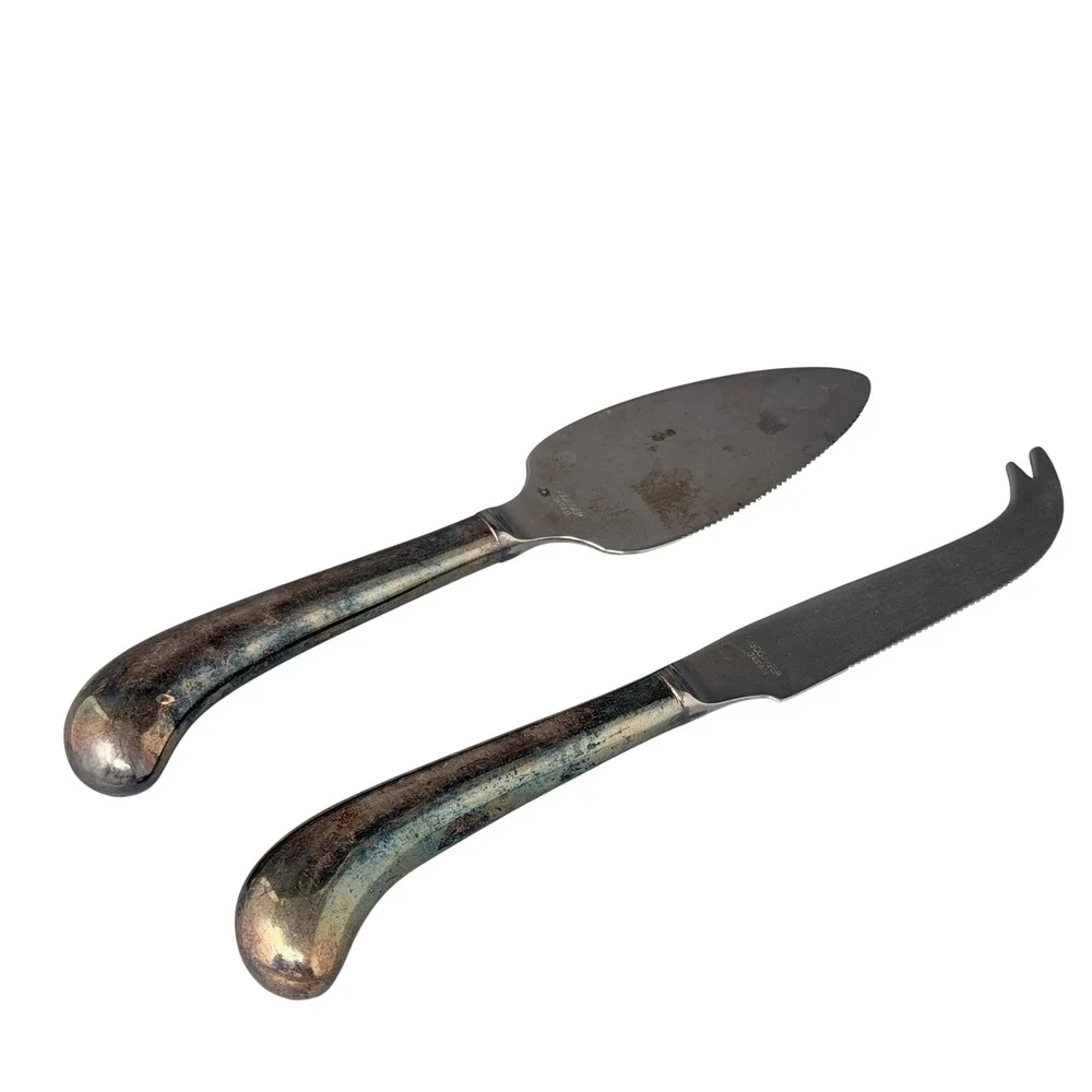 Godinger Japan Silver Plate Cheese Knife and Pie Cake Server Set Vintage Tarnish